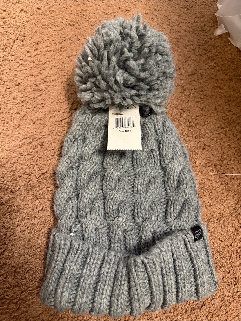 Fox Gray Cable-Knit Pom Beanie